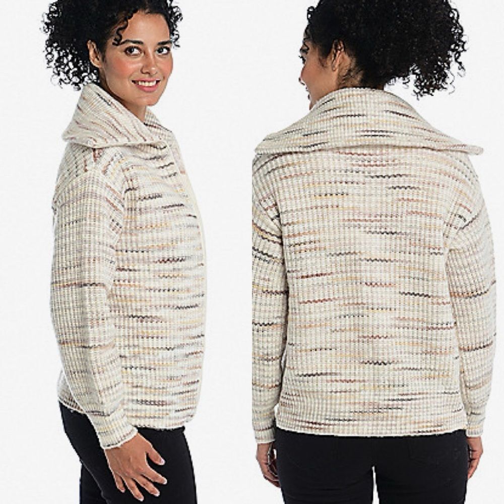 Christopher & Banks Space Dyed Shaker Stitch Zip Front Cardigan Sweater Size XL